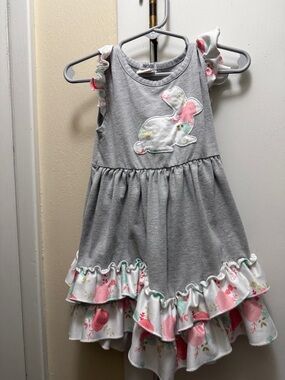 Gray Bunny Appliqué Ruffle Dress for Kids